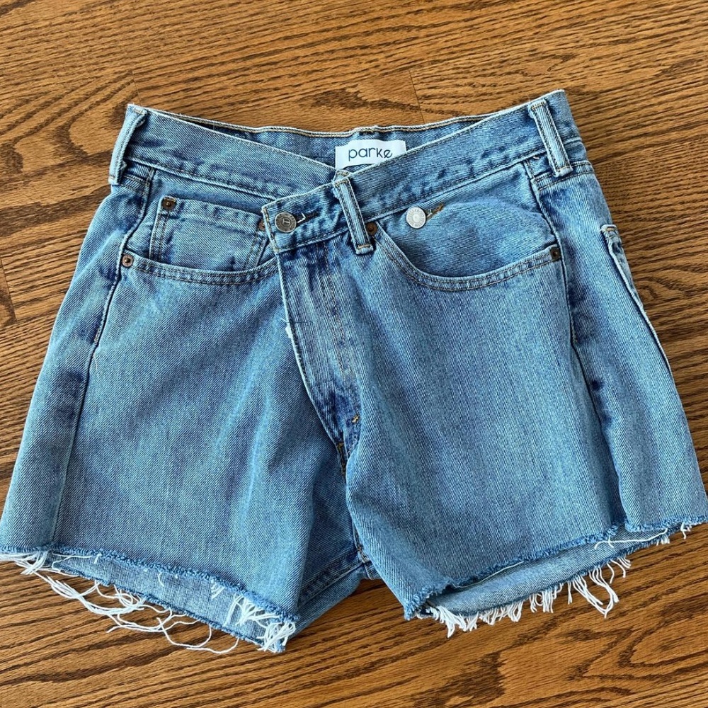 Parke Light Blue Denim Crossover Shorts
